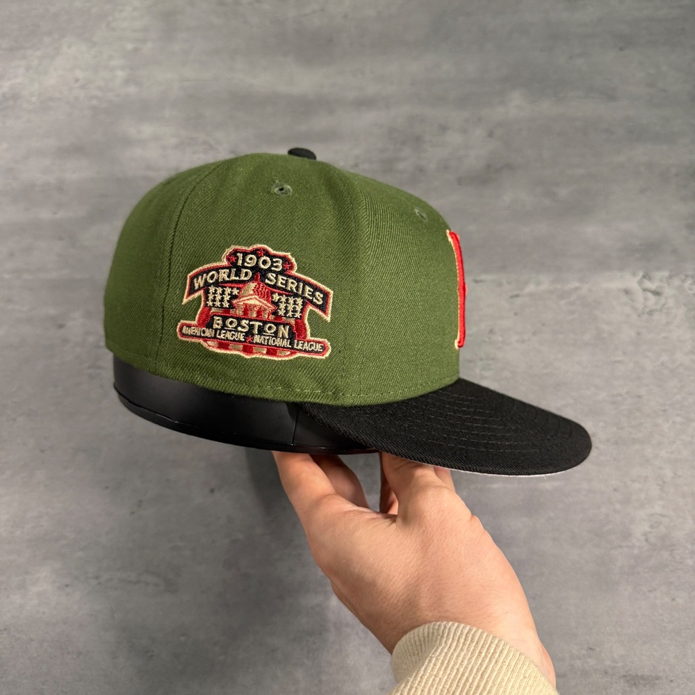 Hat Club New Era Boston Red Sox Fitted 6 7/8 Olive Green 1903 World Series Patch - Picture 3 of 7